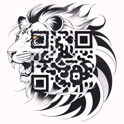 Племенная голова льва в стиле татуировки: QR-код для временных тату — изображение 1