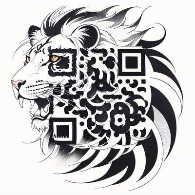 Tribal Lion Head Ink Tattoo QR Code for Temporary Tattoos