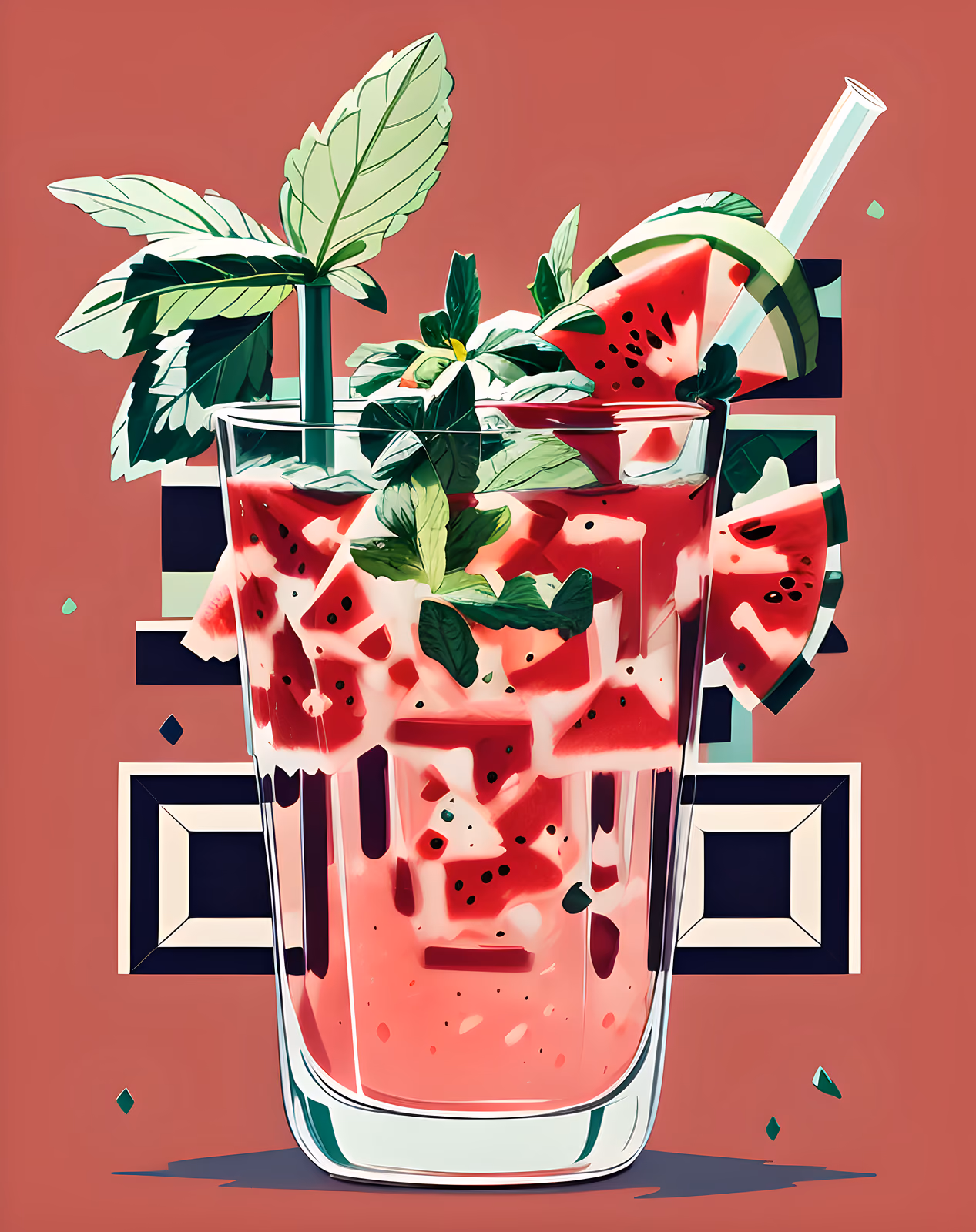 Watermelon Mint Cooler Vector QR Code for Restaurant Menus — image 1