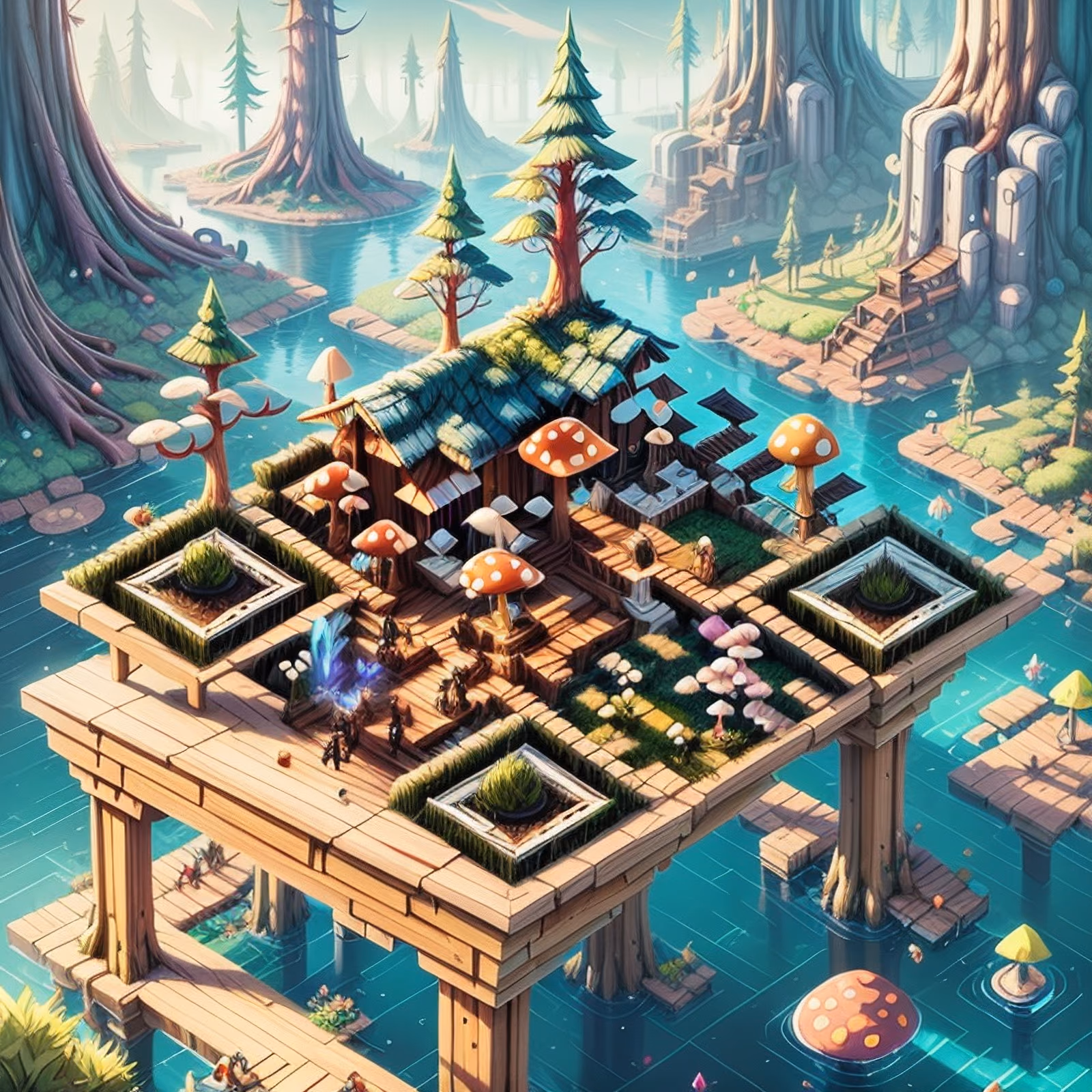Isometric Mushroom Forest Village QR Code for Posters — image 1