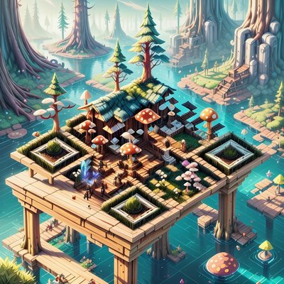 Isometric Mushroom Forest Village QR Code for Posters