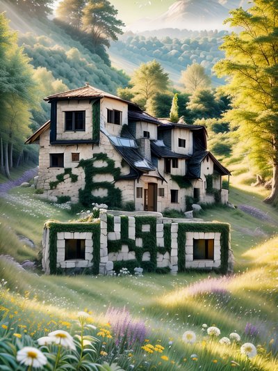 Ivy Stone Cottage Meadow QR Code Art