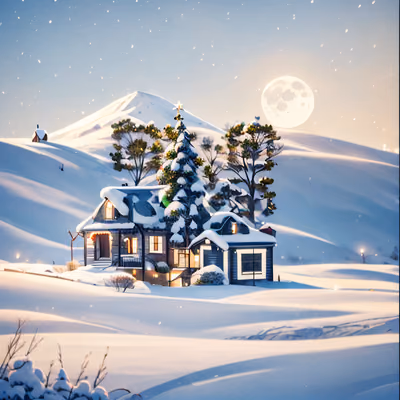 满月下的雪屋二维码艺术,适用于贺卡 — 图片 1