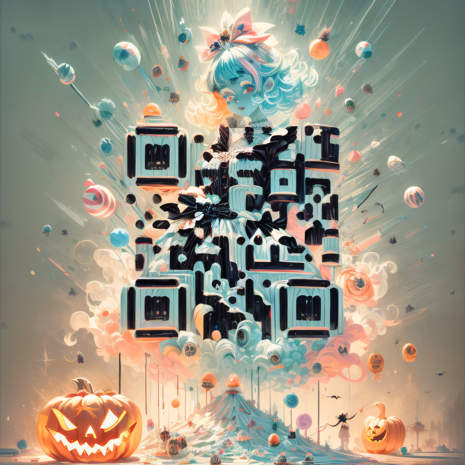 Девочка-конфета на Хэллоуин в стиле аниме: QR-код для постеров — изображение 1