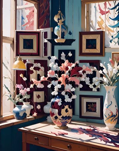 Sunlit Flower Vase Interior Painting QR Code Art — image 1