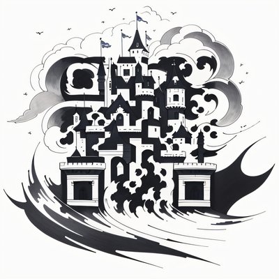 Castle in Swirling Clouds Ink QR Code for Temporary Tattoos