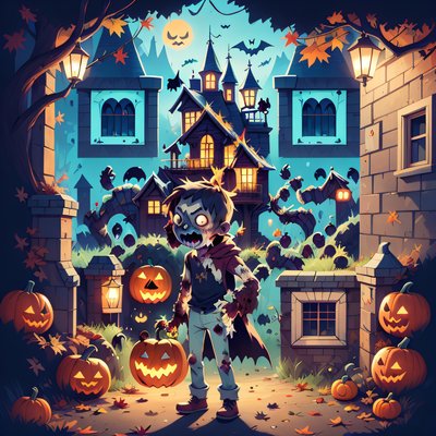 Friendly Zombie Halloween Game Art QR Code for Posters