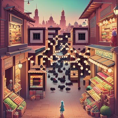 Marrakech Market Street Game Art QR Code Poster
