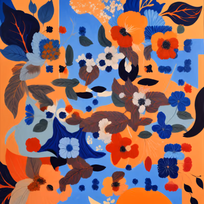 蓝橙花卉水粉画二维码艺术 — 图片 1