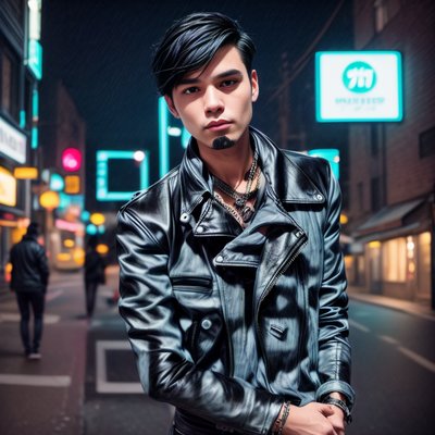 Leather Jacket Man Neon Street QR Code for Posters