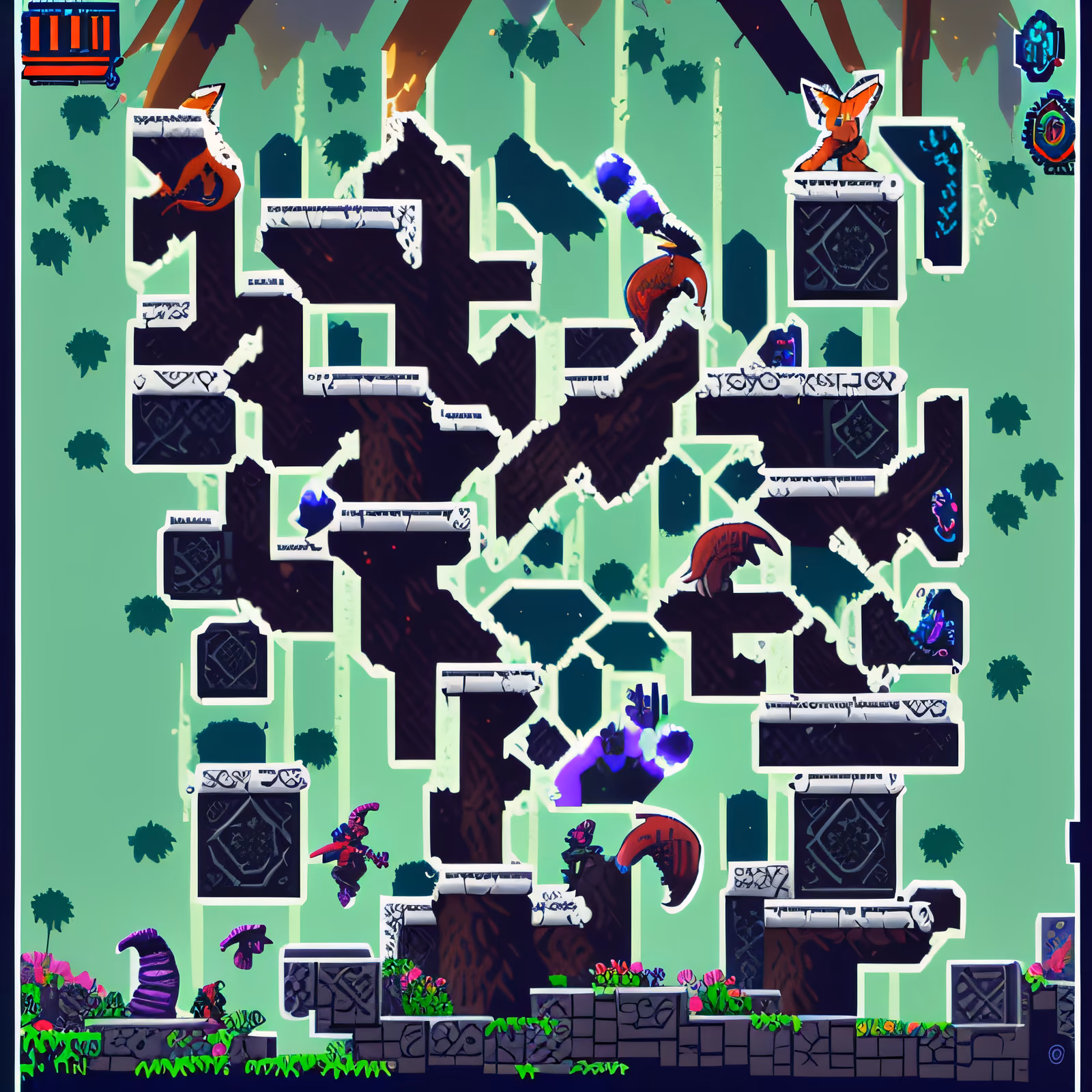 Pixel Forest Platformer Game Level QR Code for Posters — image 1