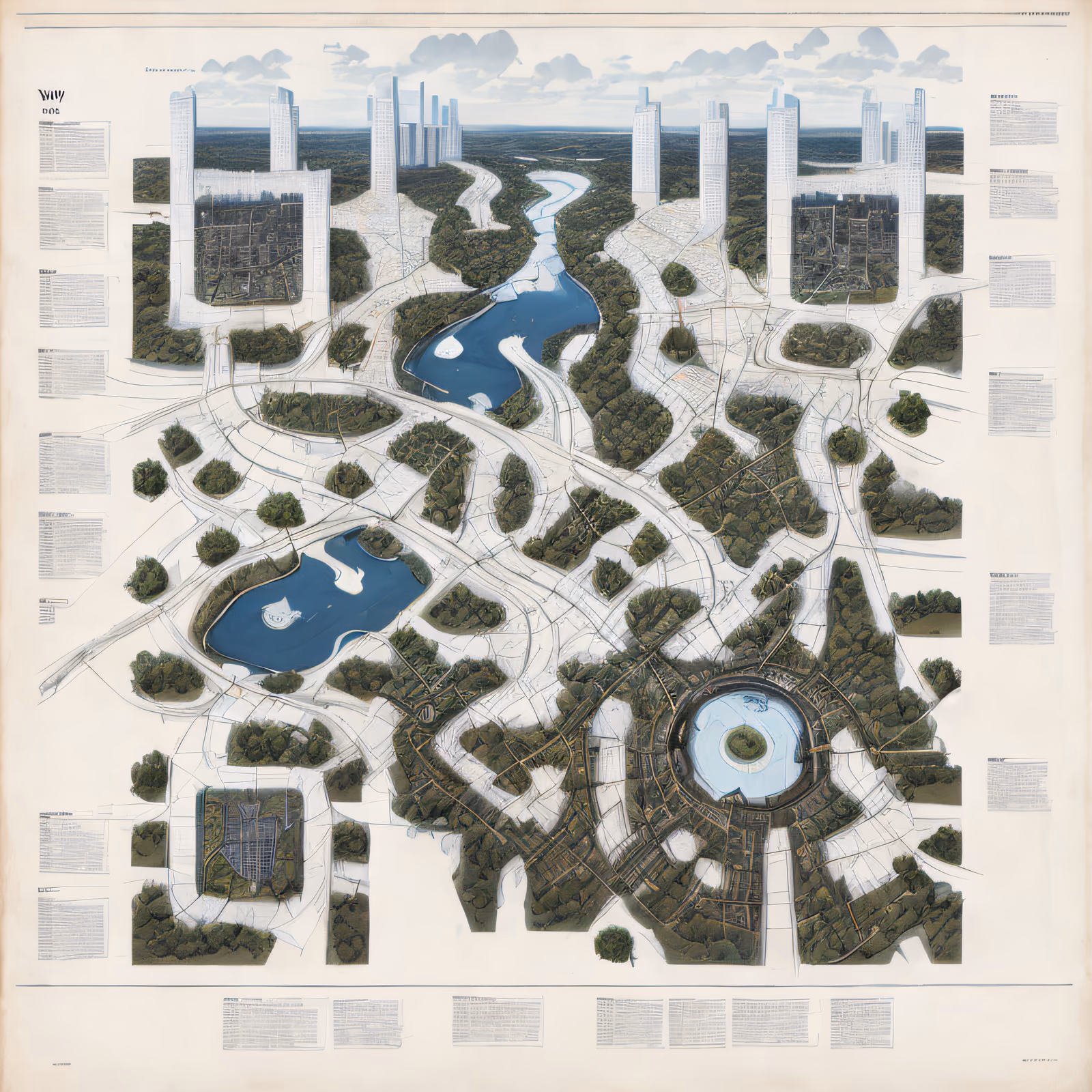 Winding River City Map Illustration QR Code Art — image 1