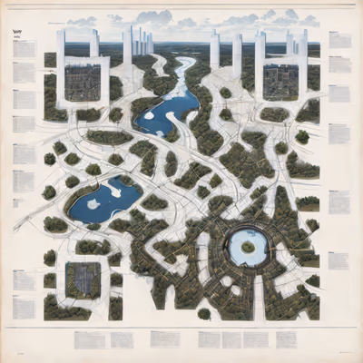 Winding River City Map Illustration QR Code Art — image 1