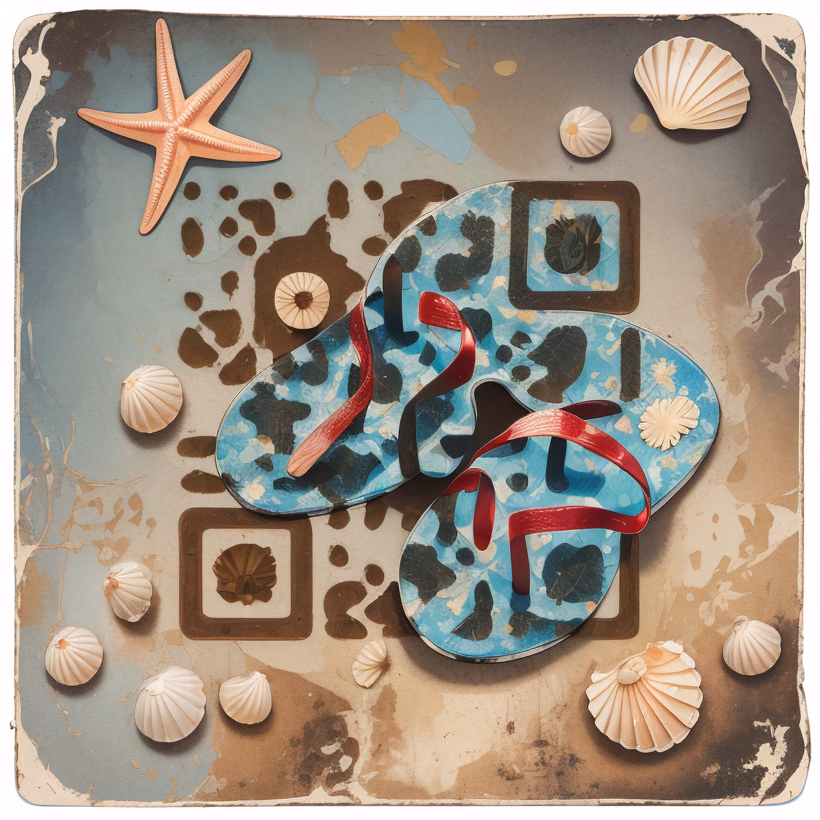 Flip Flops and Seashells Retro QR Code for Stickers — image 1