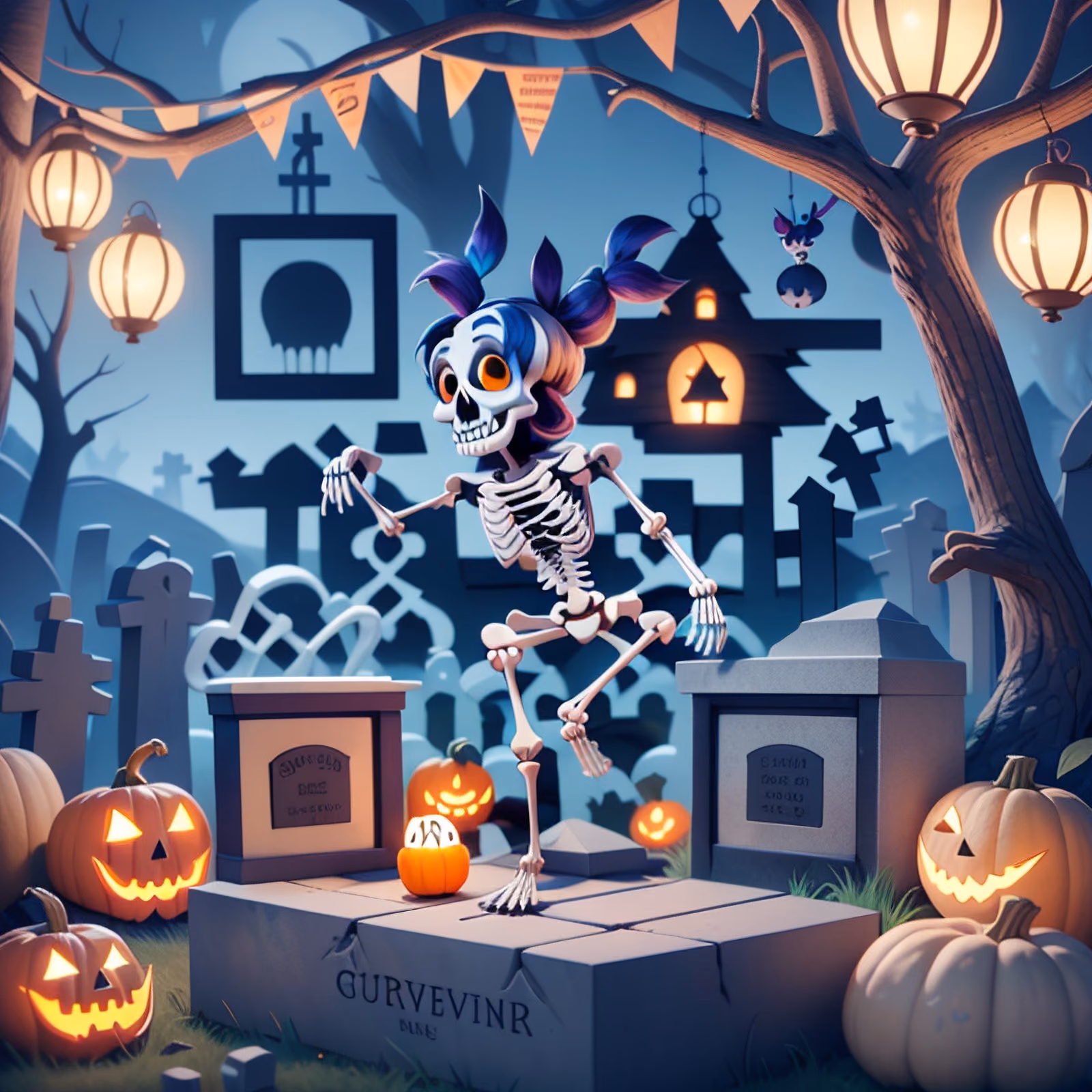 Dancing Skeleton Graveyard Cartoon QR Code for Posters — image 1