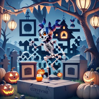 Dancing Skeleton Graveyard Cartoon QR Code for Posters