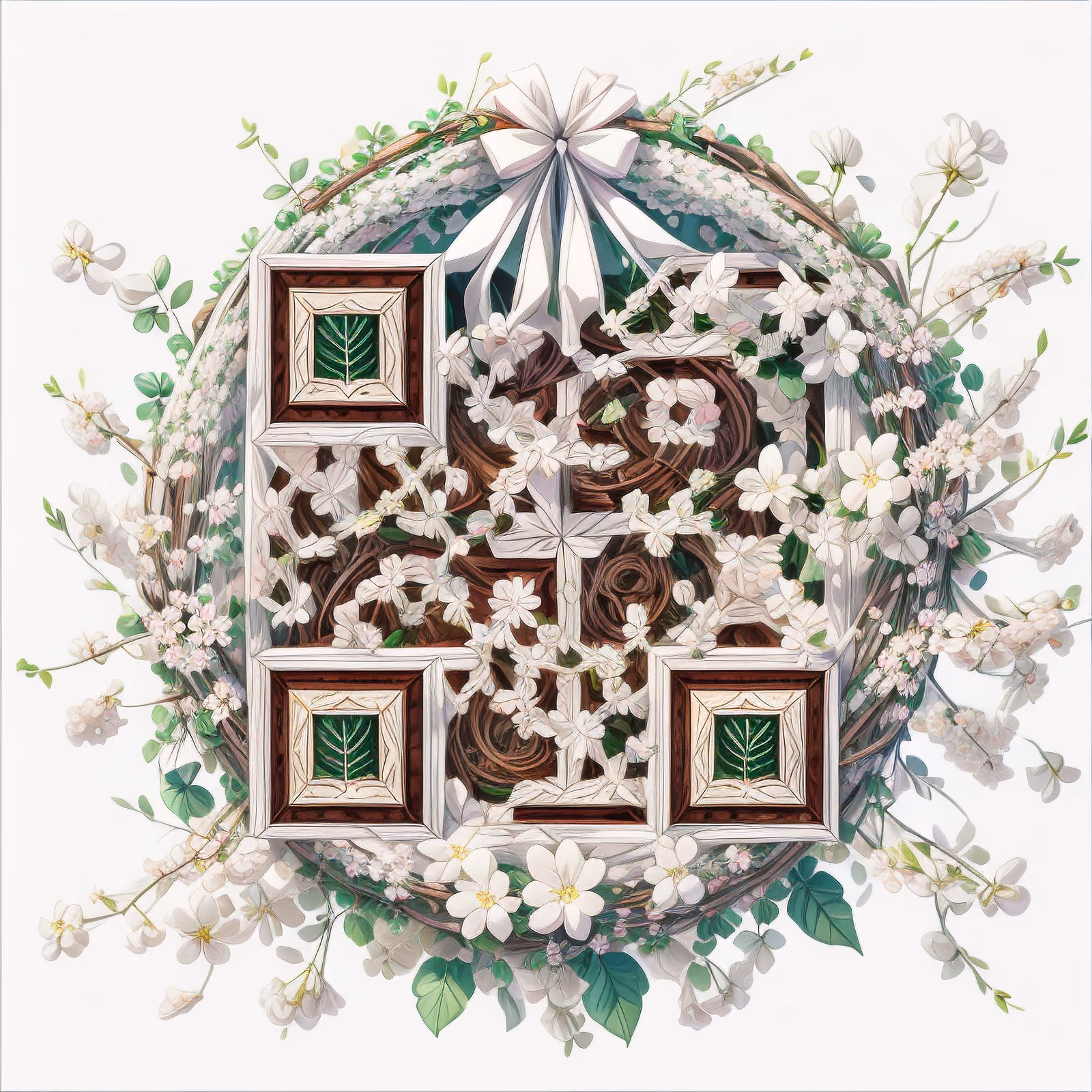 White Blossom Wreath 3D QR Code Art — image 1