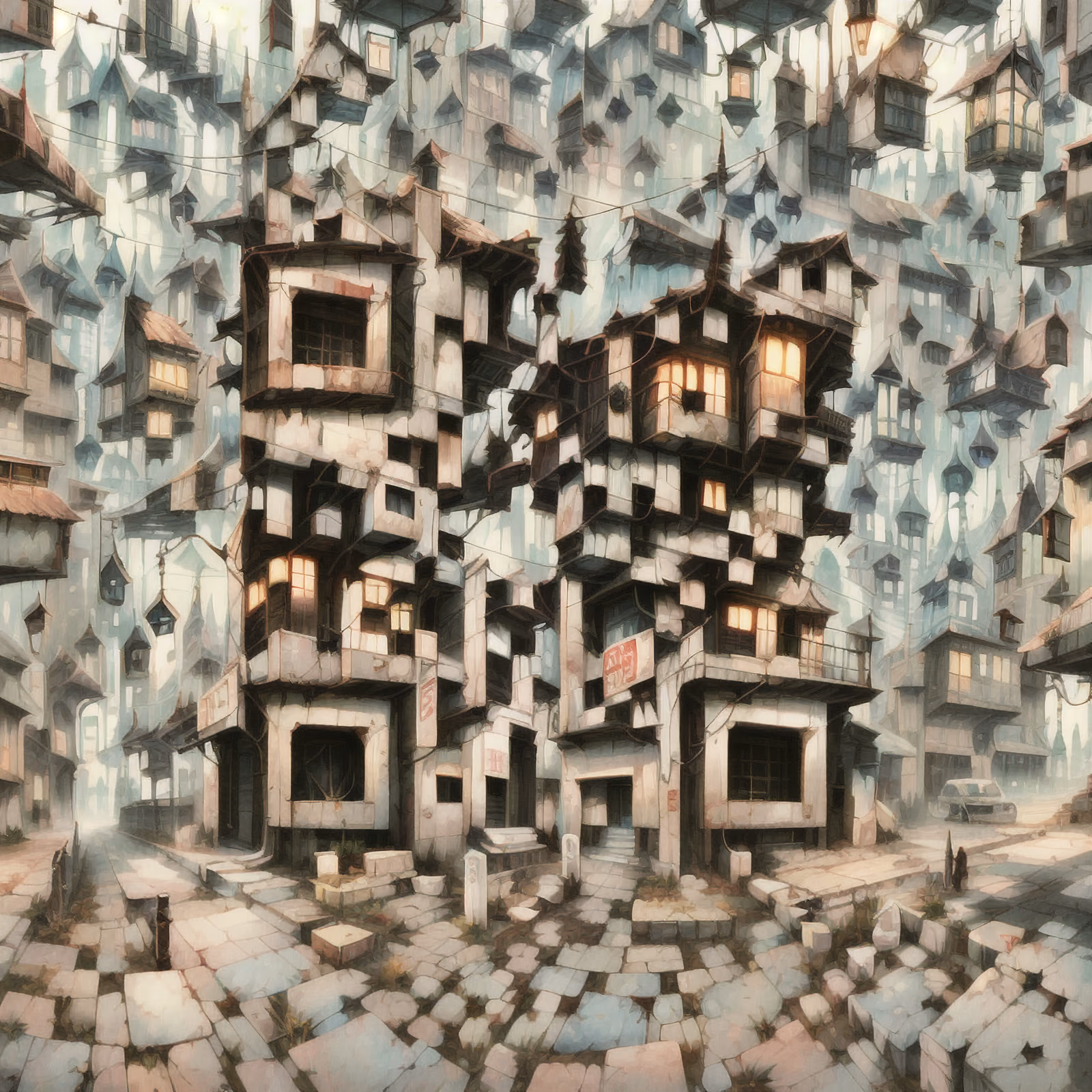 Сюрреалистичные кривые городские дома, QR-код — изображение 1