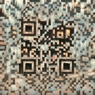 Surreal Crooked City Houses QR Code Art
