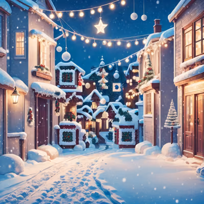 Snowy Christmas Village Night Street QR Code for Greeting Cards — image 1