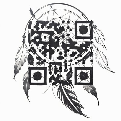 Ловец снов с перьями, QR-код в стиле татуировки для временных тату