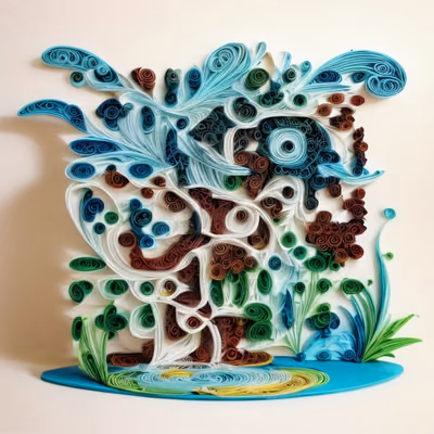 Abstract Paper Quilling Water Scene QR Code Art — image 1
