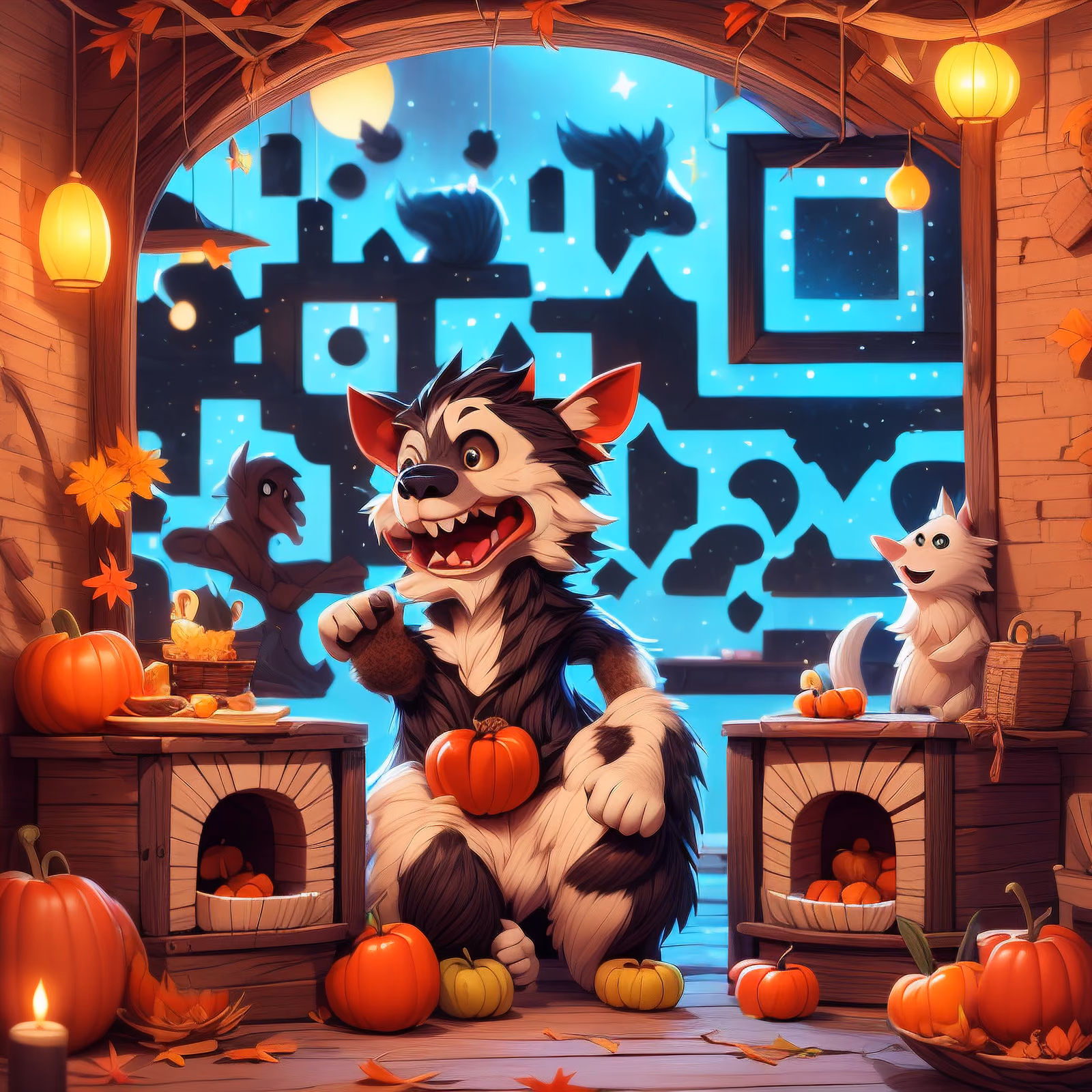 Cheerful Werewolf Autumn Market Cartoon QR Code for Posters — image 1