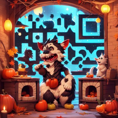 Cheerful Werewolf Autumn Market Cartoon QR Code for Posters