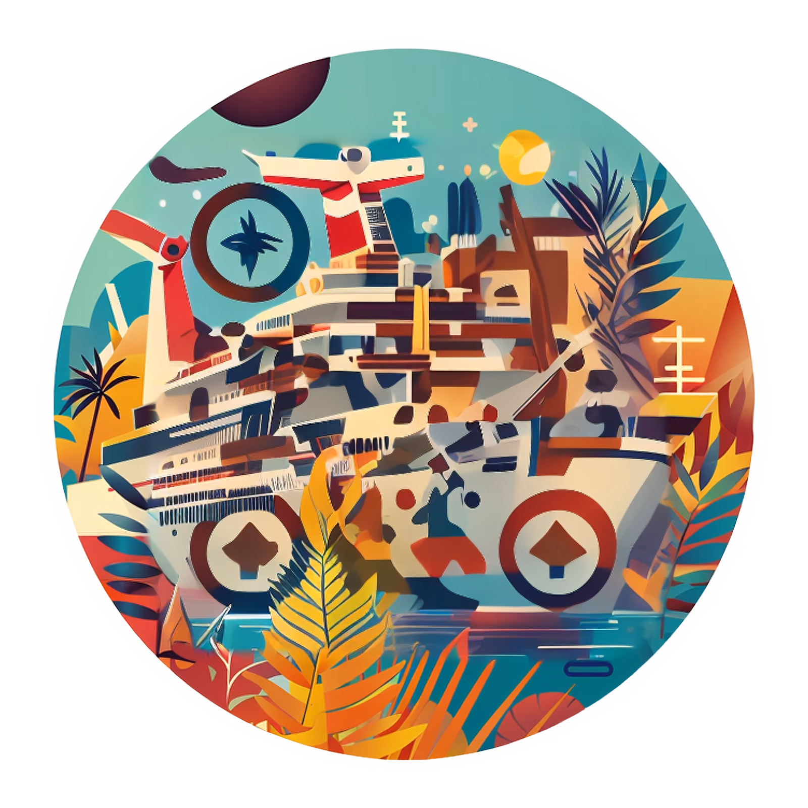 Cruise Ship Tropical Vector QR Code for Stickers — image 1