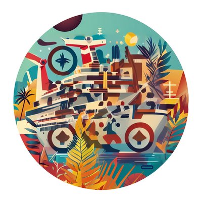 Cruise Ship Tropical Vector QR Code for Stickers