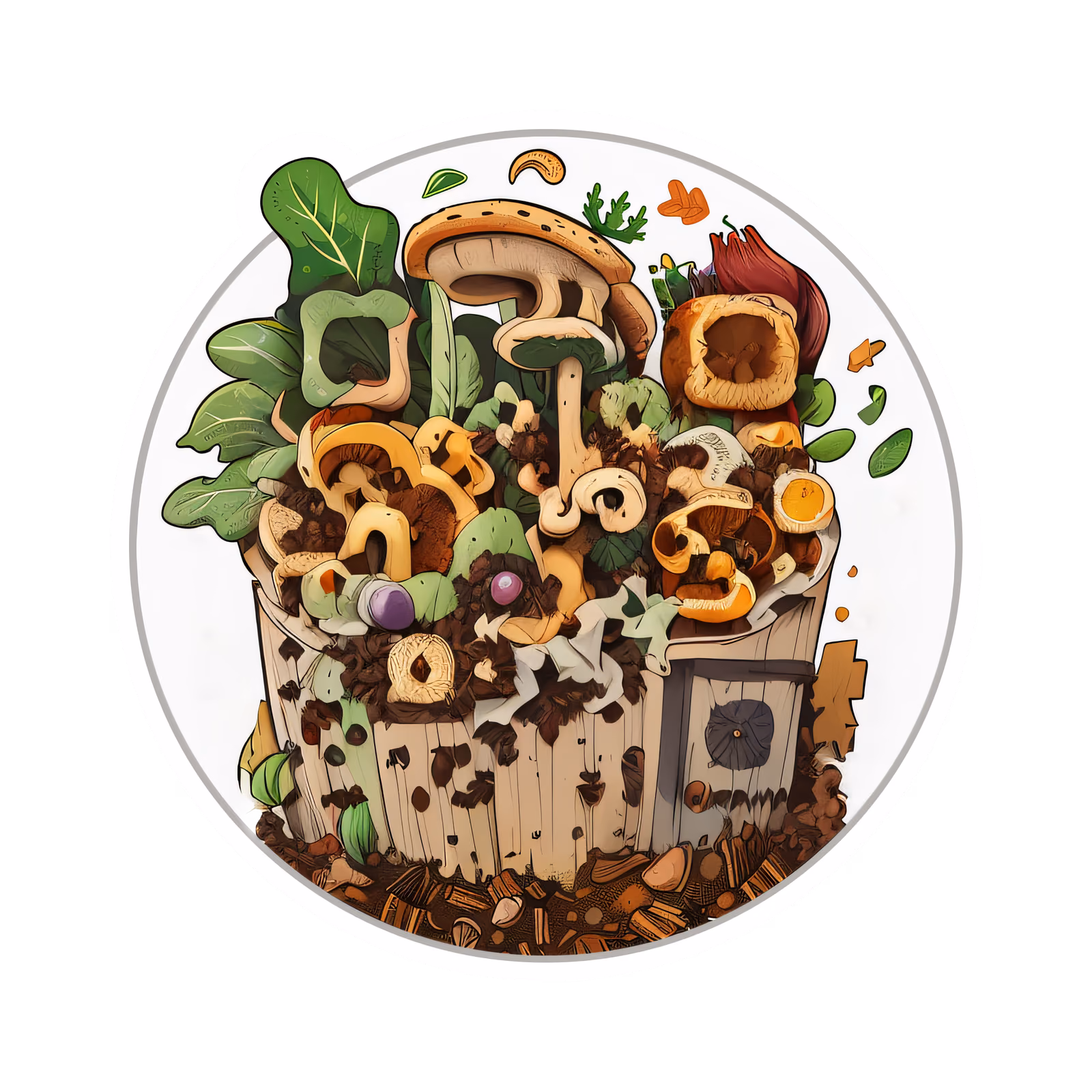 Compost Bin Mushrooms Vector QR Code for Stickers — image 1