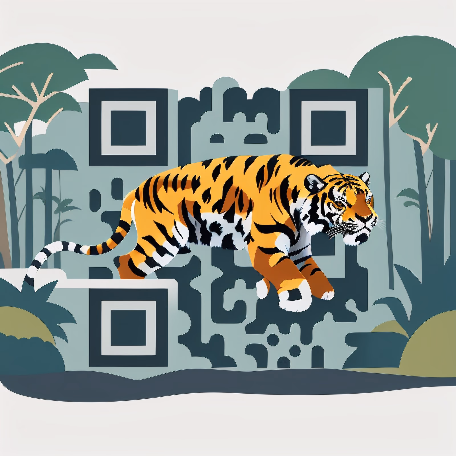 Tiger in Jungle Flat Vector QR Code for Posters — image 1