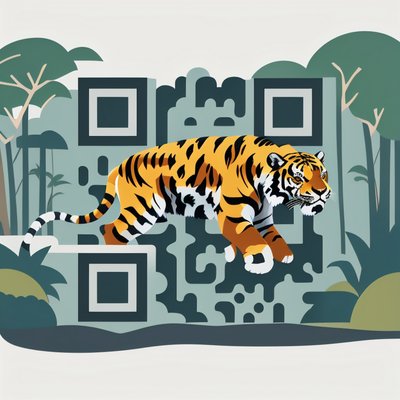 Tiger in Jungle Flat Vector QR Code for Posters