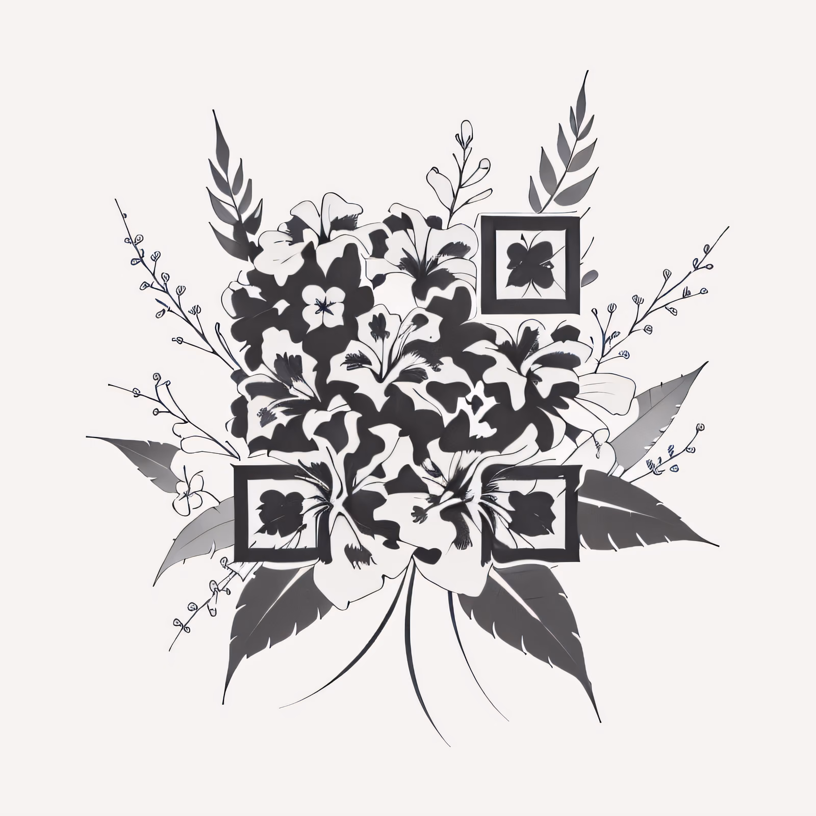 Tropical Hibiscus Ink Tattoo Flowers QR Code for Temporary Tattoos — image 1