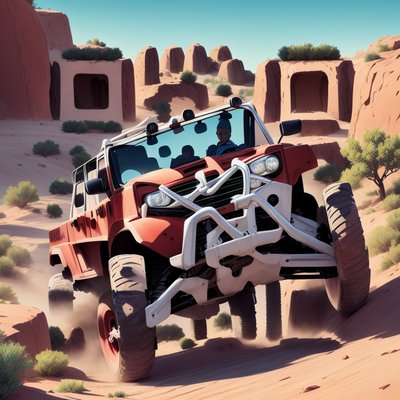 Red Off-Road Truck Desert Painting QR Code for Posters
