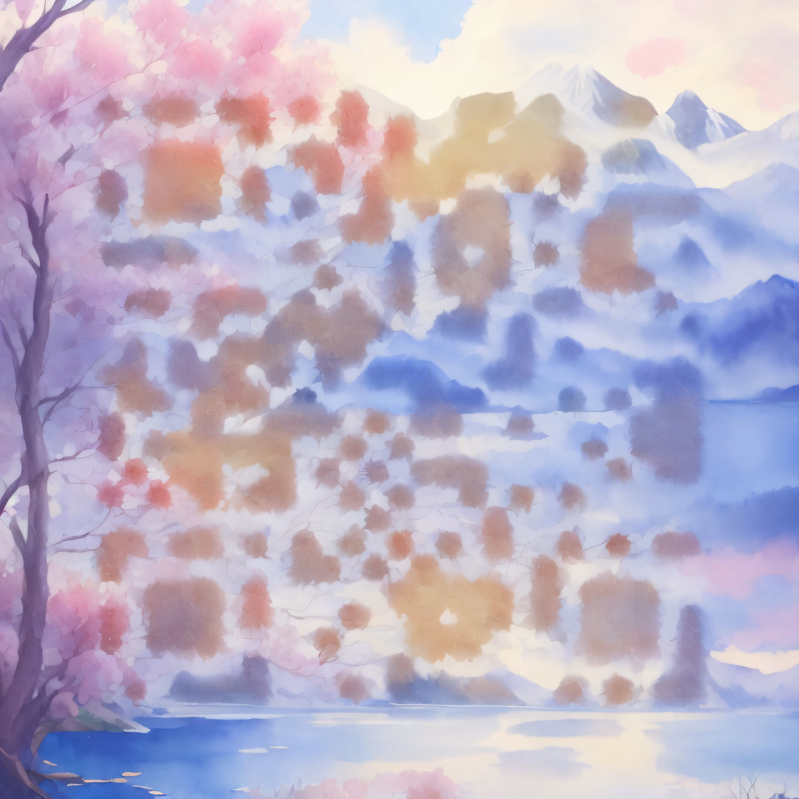 Blossom Lake Mountain Watercolor QR Code Art — image 1
