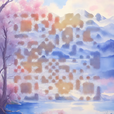 Blossom Lake Mountain Watercolor QR Code Art — image 1