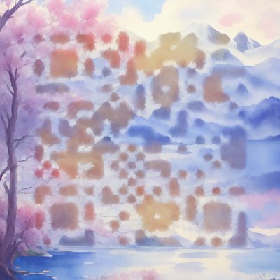 Blossom Lake Mountain Watercolor QR Code Art