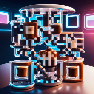 Ретрофутуристическая кофейная станция: 3D QR-код для постеров — изображение 1