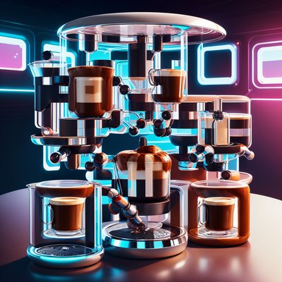 Retrofuturist Coffee Station 3D QR Code for Posters