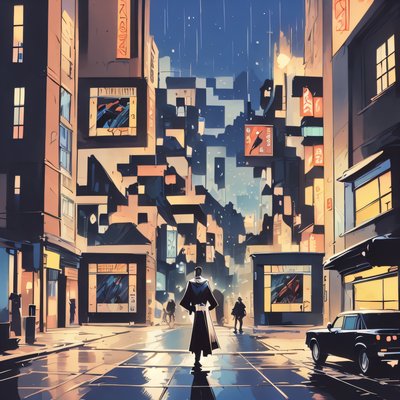 Дождливая ночная улица города: комикс QR-код для постеров