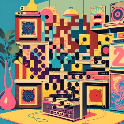 Retro Turntable Speaker Stack QR Code for Posters — image 1