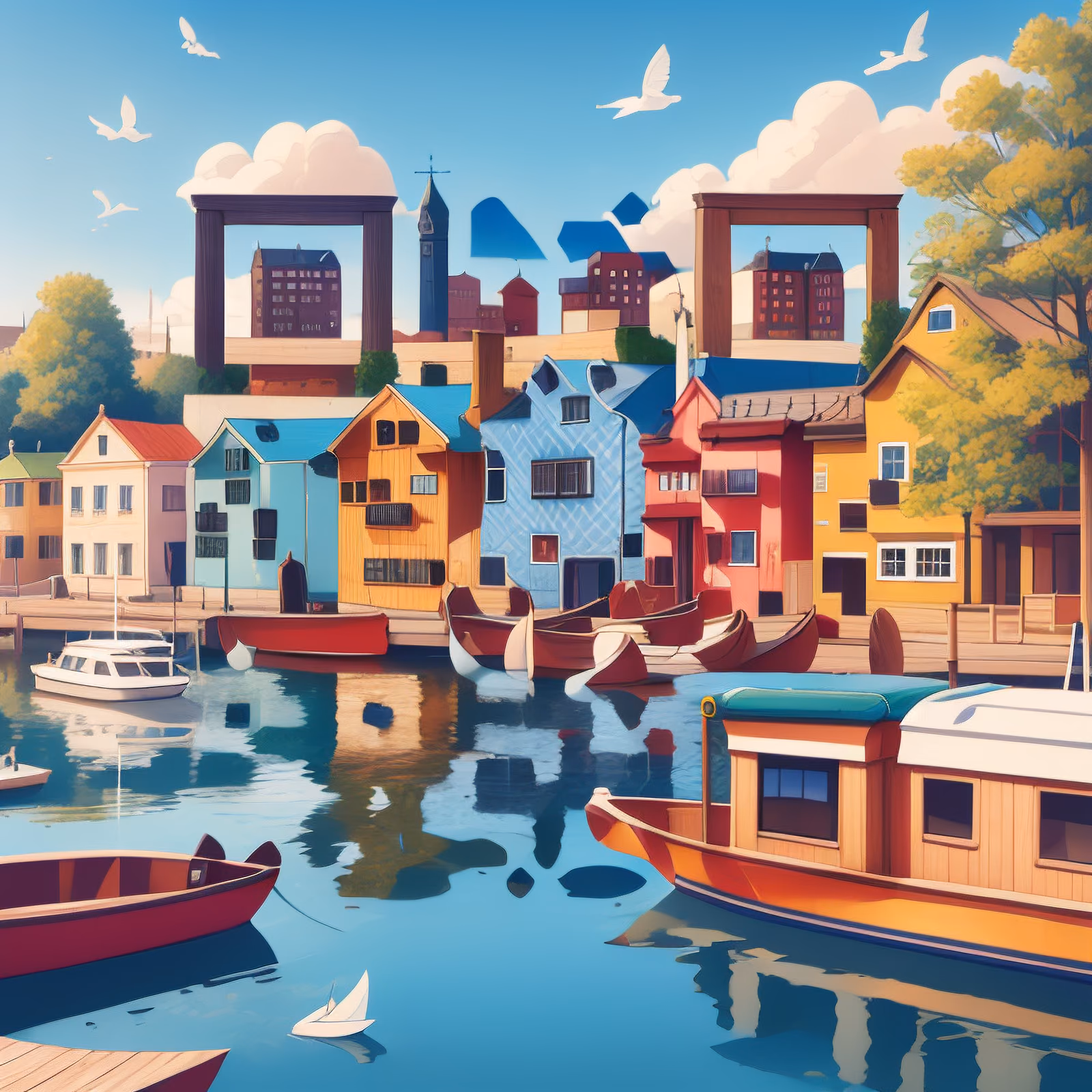 Stockholm Harbor Houses Vector QR Code for Posters — image 1