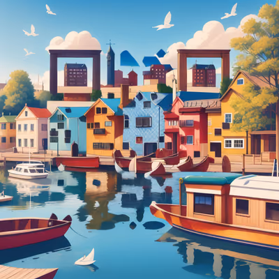 Stockholm Harbor Houses Vector QR Code for Posters — image 1