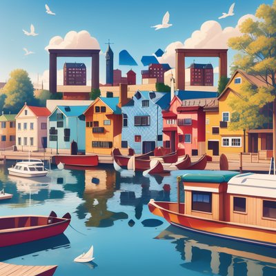 Stockholm Harbor Houses Vector QR Code for Posters