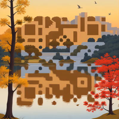 Autumn Lake Sunset Vector QR Code Art — image 1
