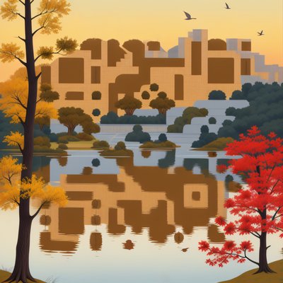 Autumn Lake Sunset Vector QR Code Art