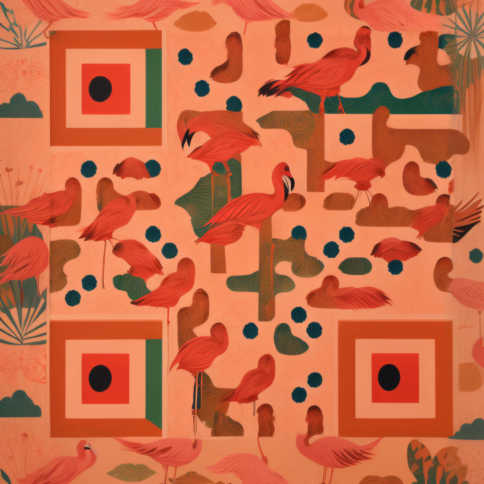 Pink Flamingo Woodcut Pattern QR Code Art — image 1