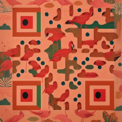 Pink Flamingo Woodcut Pattern QR Code Art