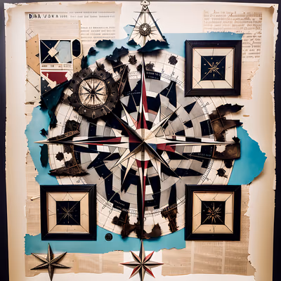 Compass Rose Paper Collage QR Code Art — image 1